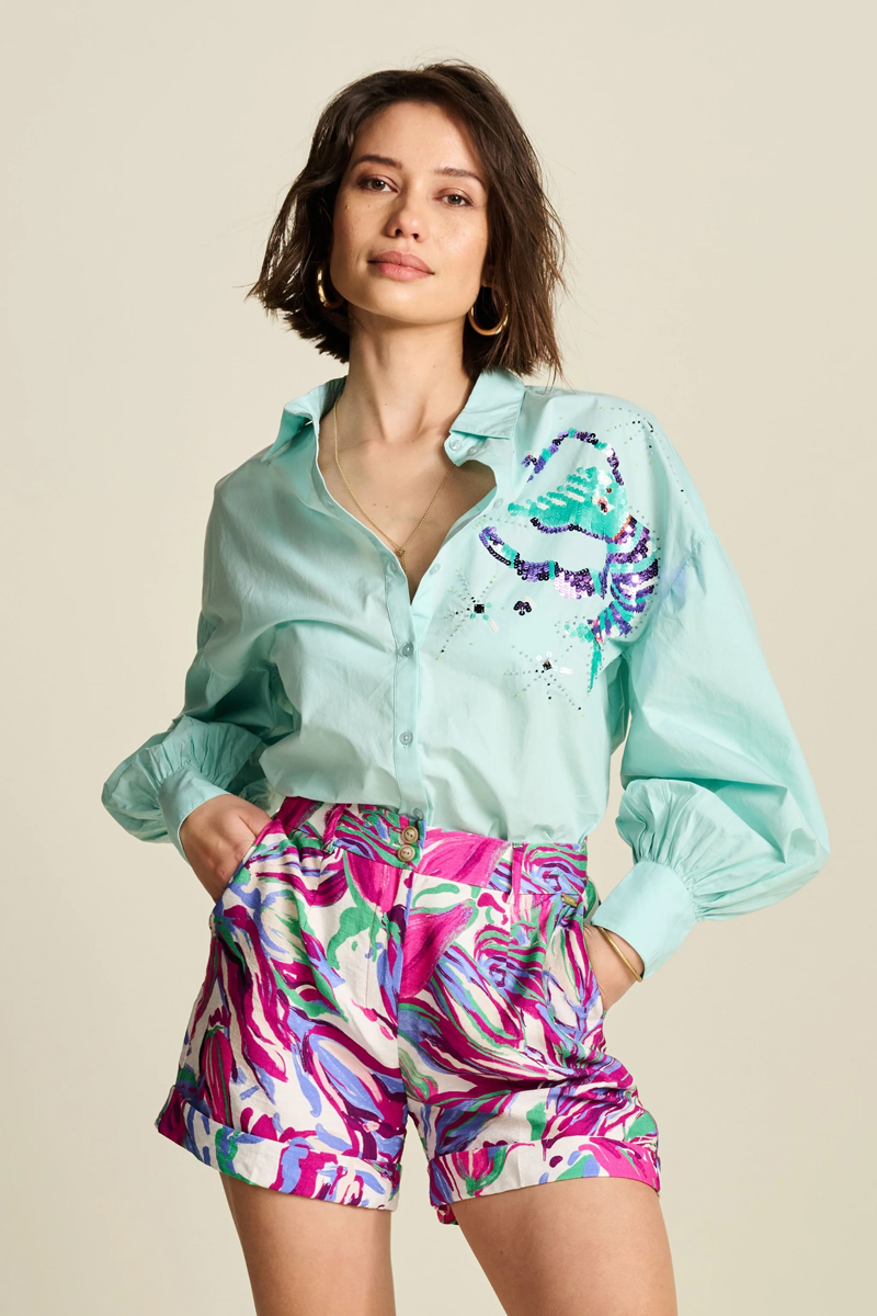 POM Amsterdam BLOUSE Aqua Blue Blauw-1 2