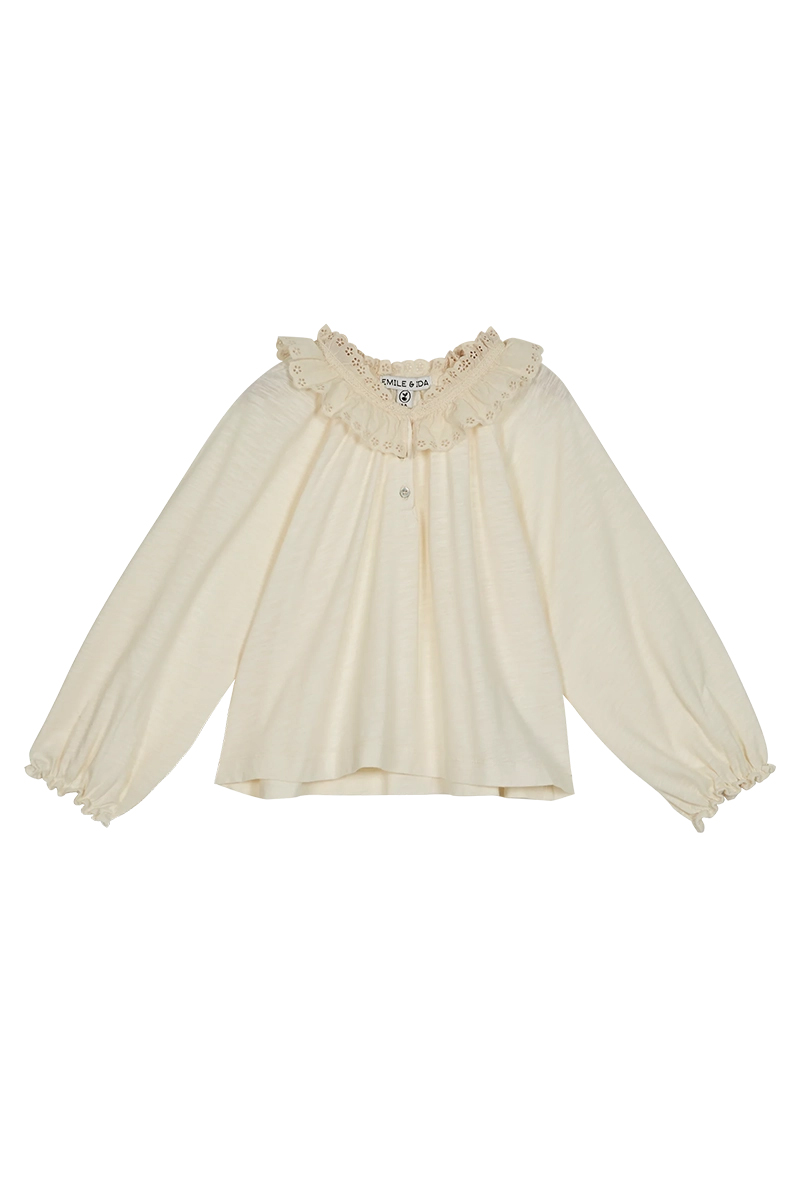 Emile Et Ida Meisjes blouse lange mouw Ecru-1 1
