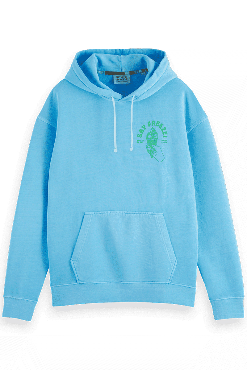 Scotch & Soda Garment-Dyed Artwork Hoodie Blue Lagoon 1