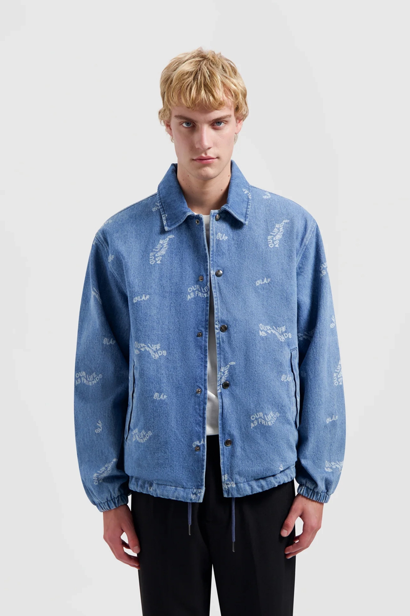 Olaf Hussein WAVY AOP DENIM COACH JACKET Blauw-1 2