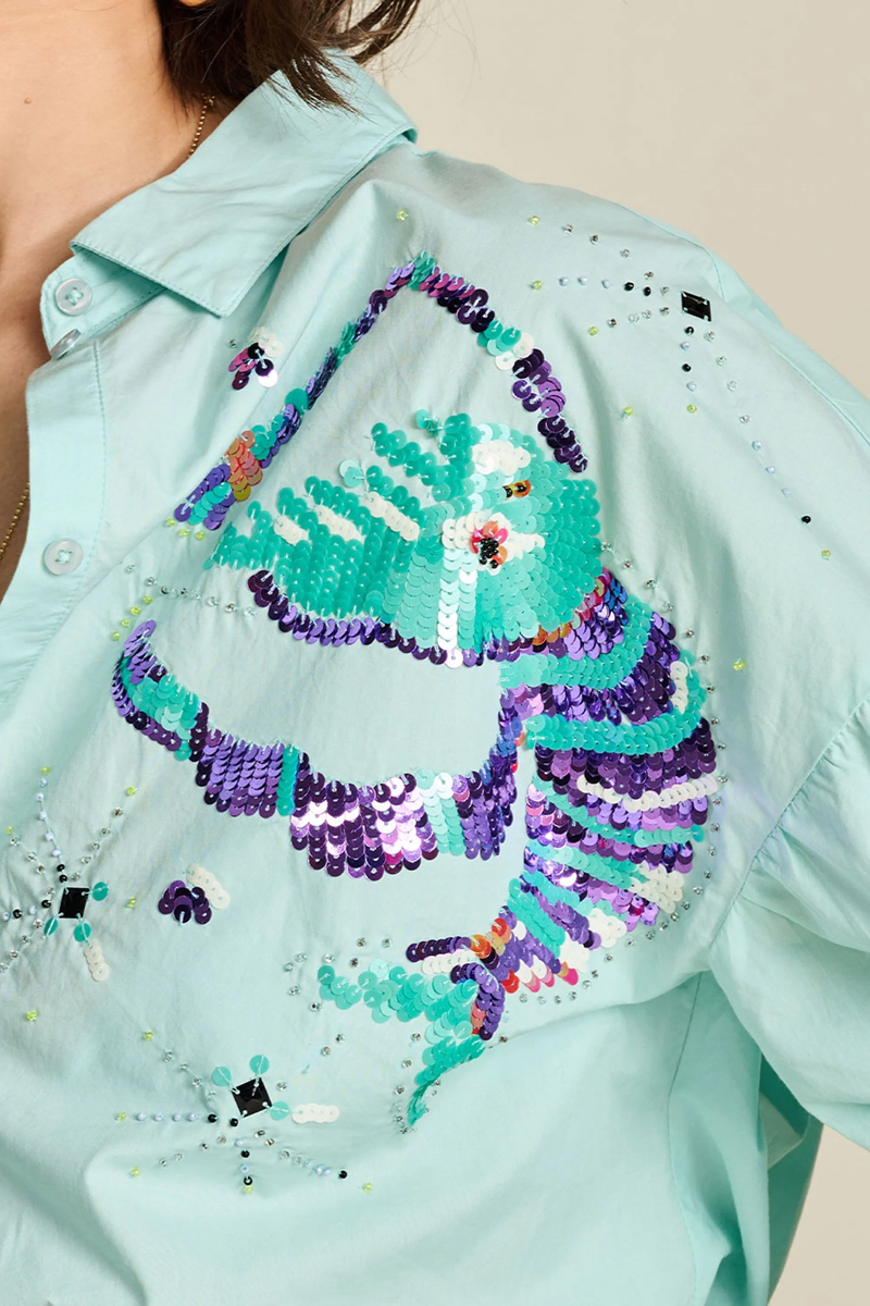 POM Amsterdam BLOUSE Aqua Blue Blauw-1 3
