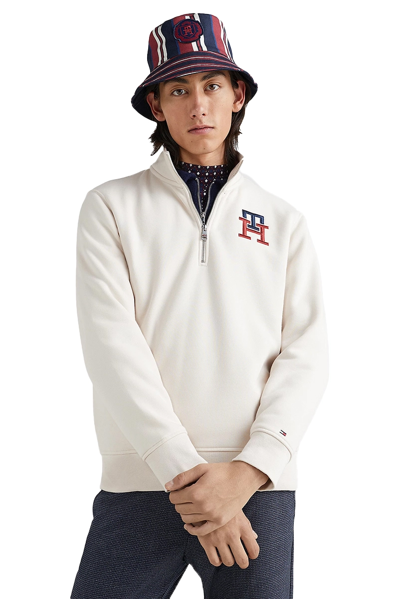 Tommy Hilfiger ESSENTIAL MONOGRAM HALF ZIP Ecru-1 2