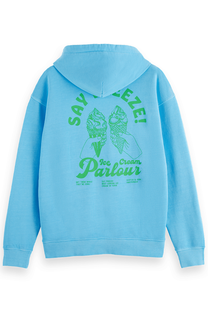 Scotch & Soda Garment-Dyed Artwork Hoodie Blue Lagoon 2