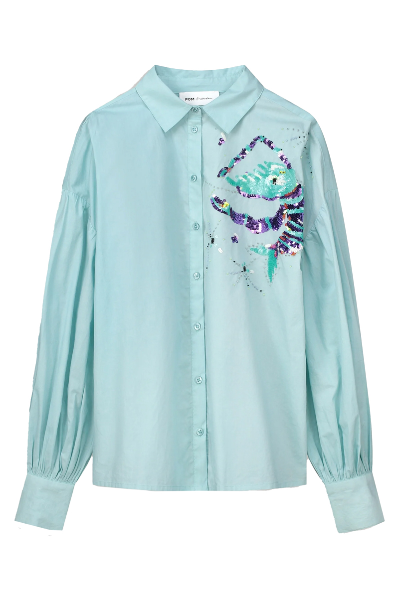 POM Amsterdam BLOUSE Aqua Blue Blauw-1 1